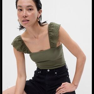 GAP Ribbed Green Flutter Sleeve Tank Top